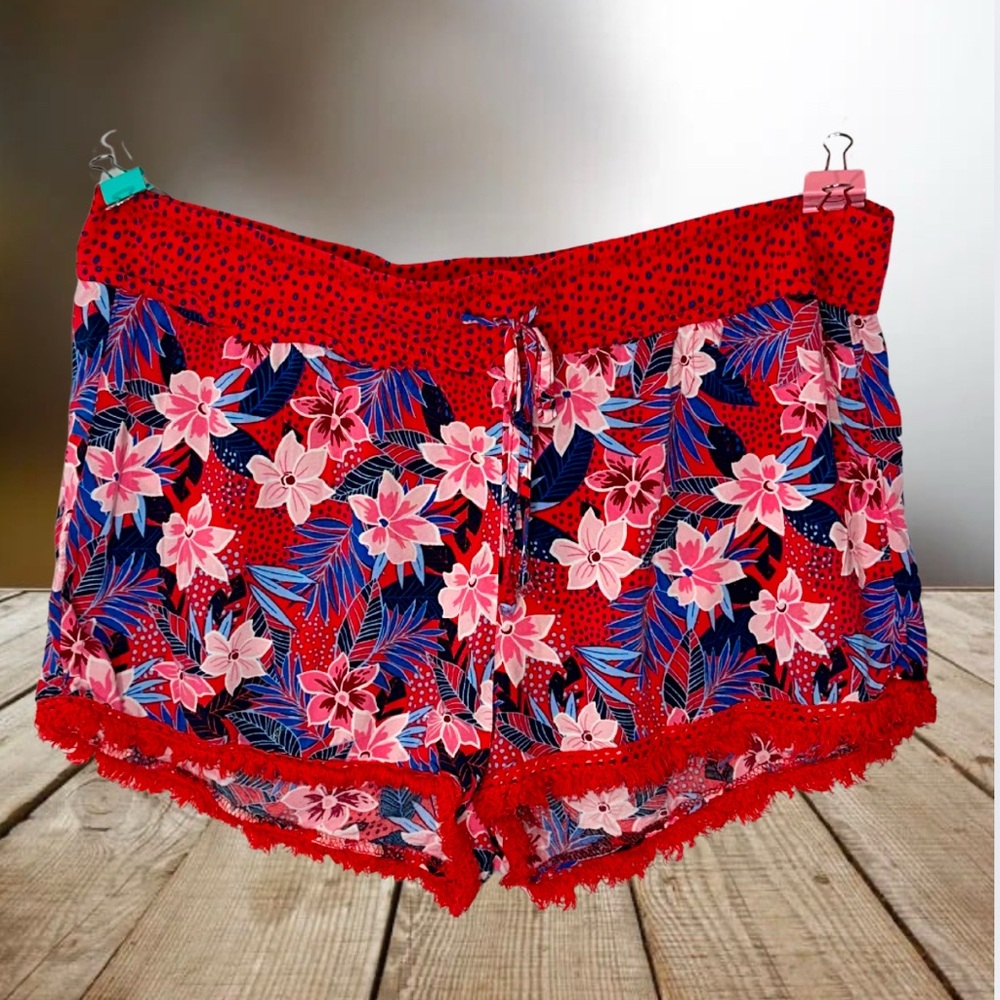 No Boundaries Rock N Red Floral pajama shorts